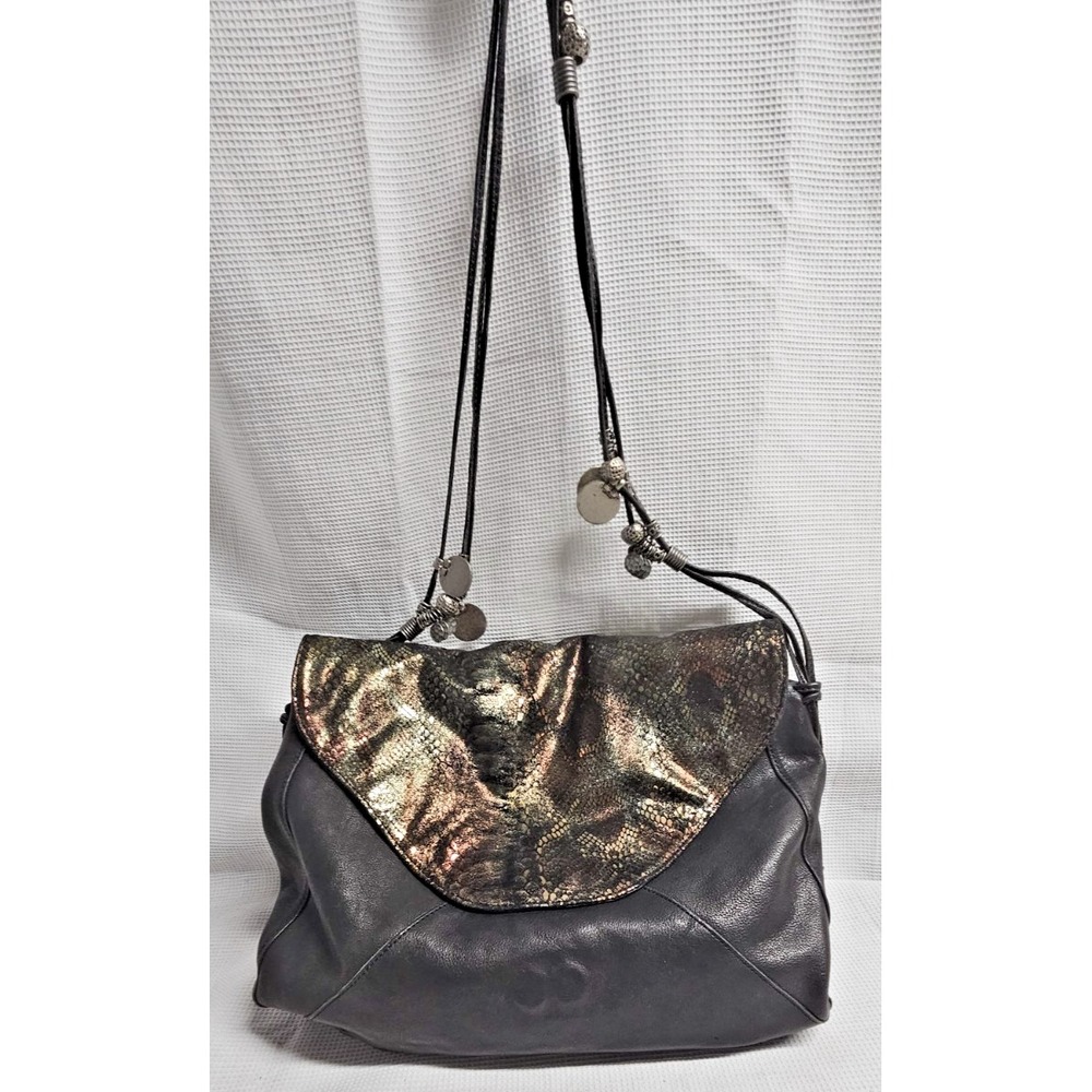 TYLIE MALIBU‎ brown leather metallic gypsy caravan sultan coins chain crossbody